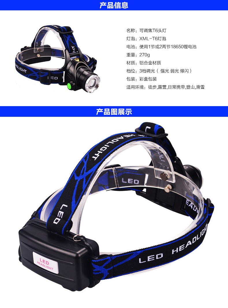 三极户外(Tri-polar)TP3336 头灯户外钓鱼头戴式强光充电亮防水迷你LED头戴灯头灯+两节电池+直充