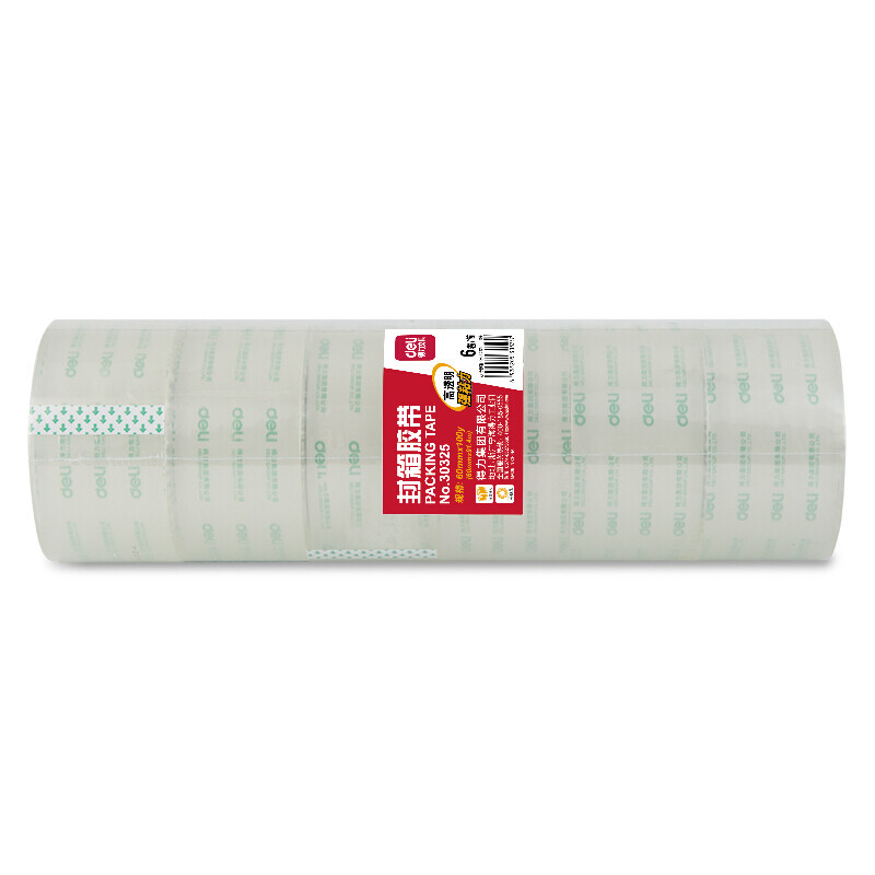 得力(deli) 胶带高透明封箱胶带打包胶带60mm*100y(91.4m/卷) 6卷/筒办公用品 1筒装 30325