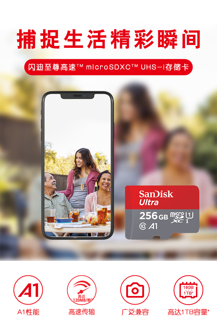 闪迪（SanDisk）SDSQUNI-256G   存储卡 U1 C10 A1 至尊高速移动版内存卡 读速120MB/s 广泛兼容