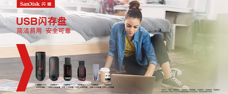 闪迪 (SanDisk)32GB USB2.0 U盘 CZ50酷刃 黑红色 时尚设计 安全加密软件