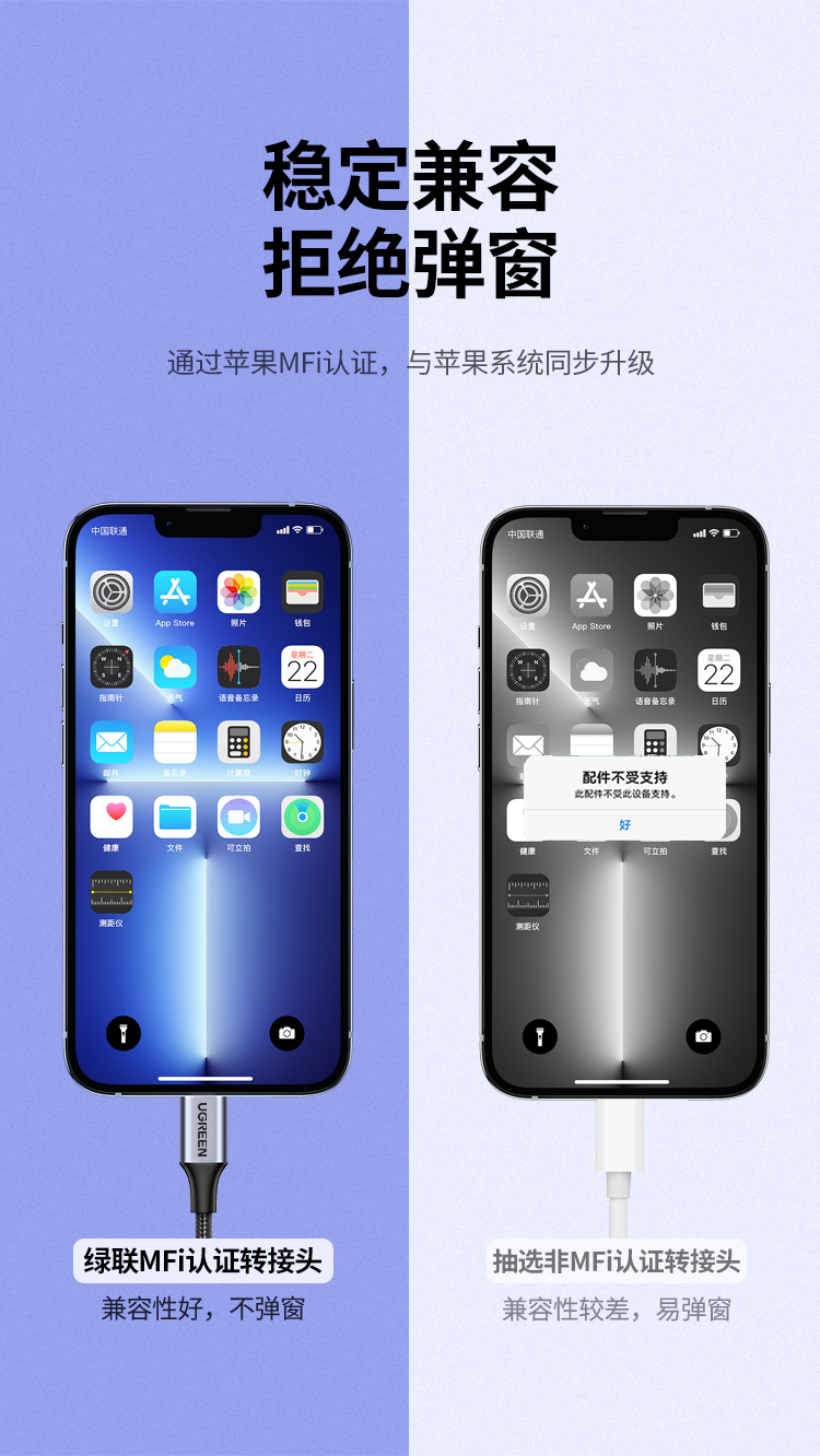 绿联 苹果耳机转接头 MFi认证音频转换器数据线 通用iPhone手机 lightning转3.5MM音频转接线 30756