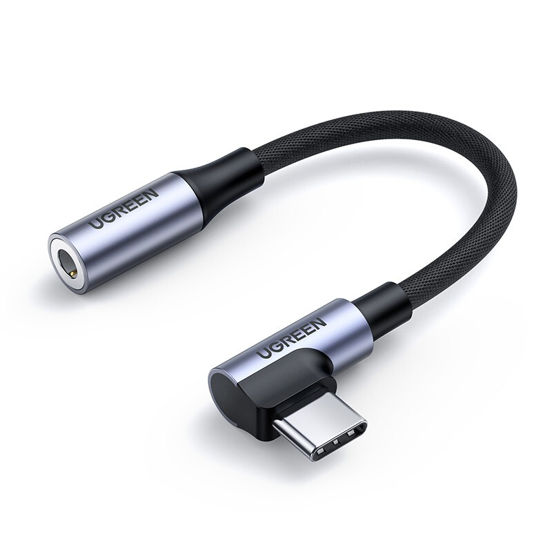 绿联 Type-C耳机转接头 USB-C转3.5mm弯头音频数据线耳机转换器 通用小米12/华为安卓手机 80723