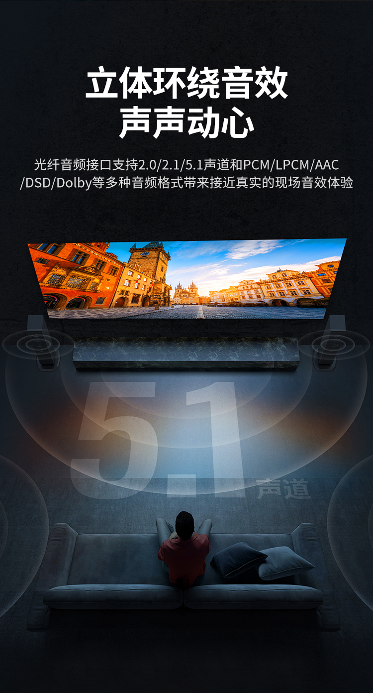 绿联（UGREEN）HDMI音频分离器线 4K高清视频5.1光纤3.5mm音频转换器笔记本PS4连接电视音响 单个装 60649