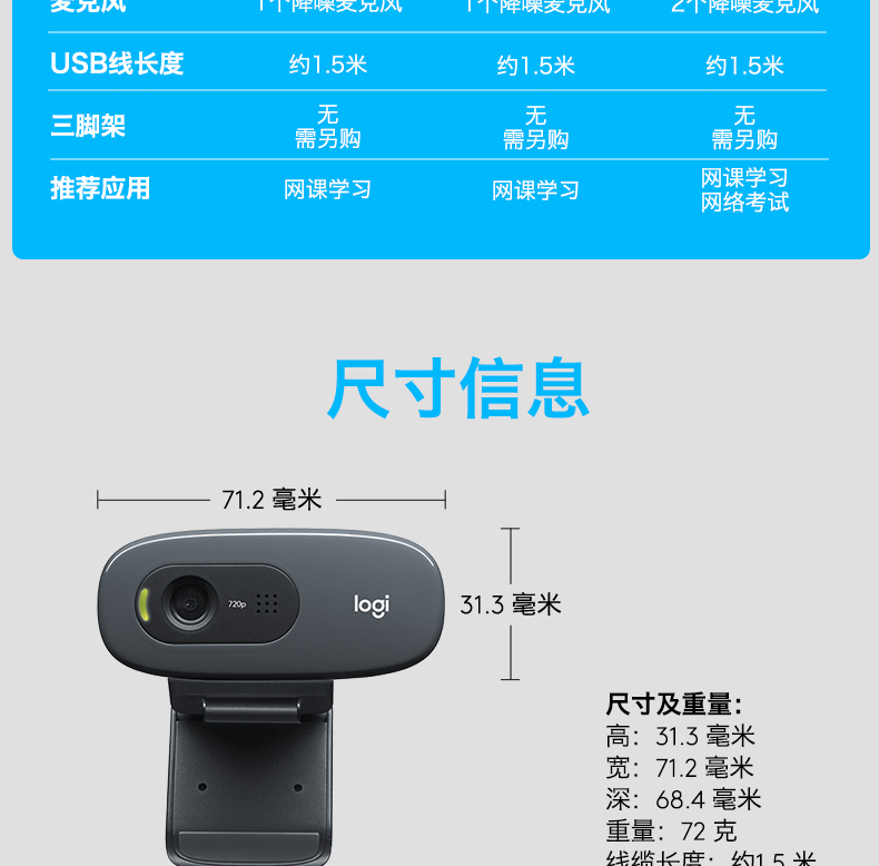 罗技（Logitech）C270套装 网络课程远程会议 降噪麦克风家用电脑高清摄像头 【摄像头+加速器套装】C270