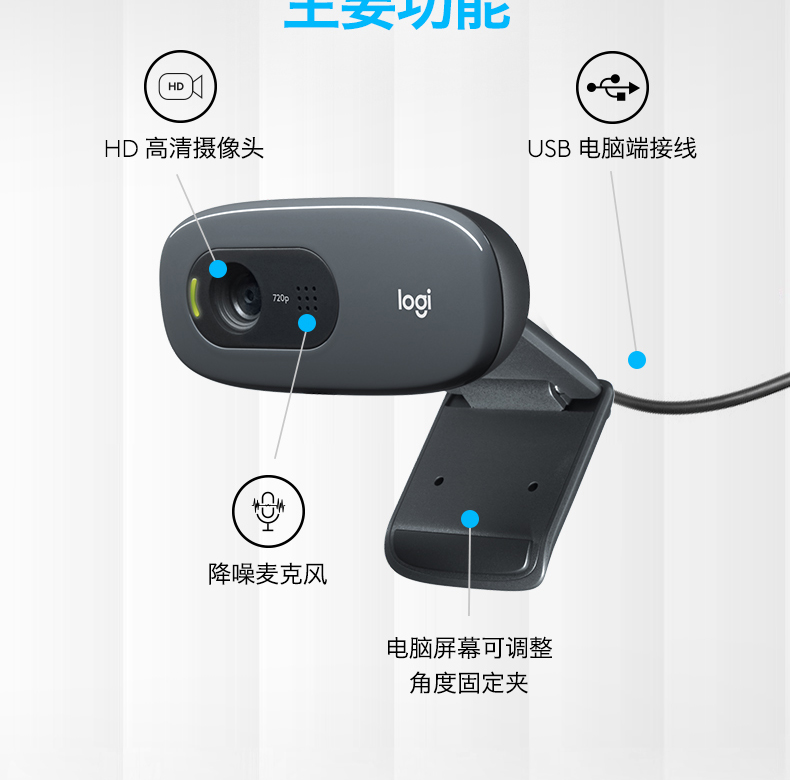 罗技（Logitech）C270套装 网络课程远程会议 降噪麦克风家用电脑高清摄像头 【摄像头+加速器套装】C270