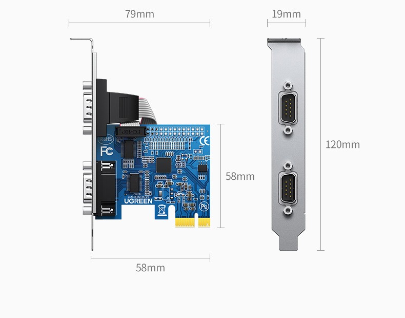 绿联（80116）PCI-E转RS232双串口转接卡 PCI转COM串口9针接口扩展卡 PCI-E转2口rs232多串口拓展卡