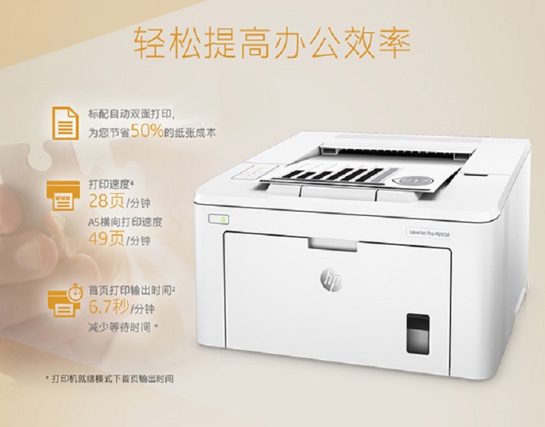 惠普（HP）A4黑白单功能打印机自动双面打印机家用商用小型办公 M203d