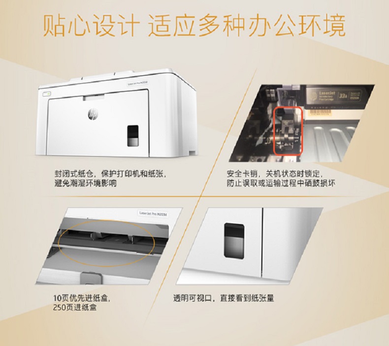 惠普（HP）A4黑白单功能打印机自动双面打印机家用商用小型办公 M203d