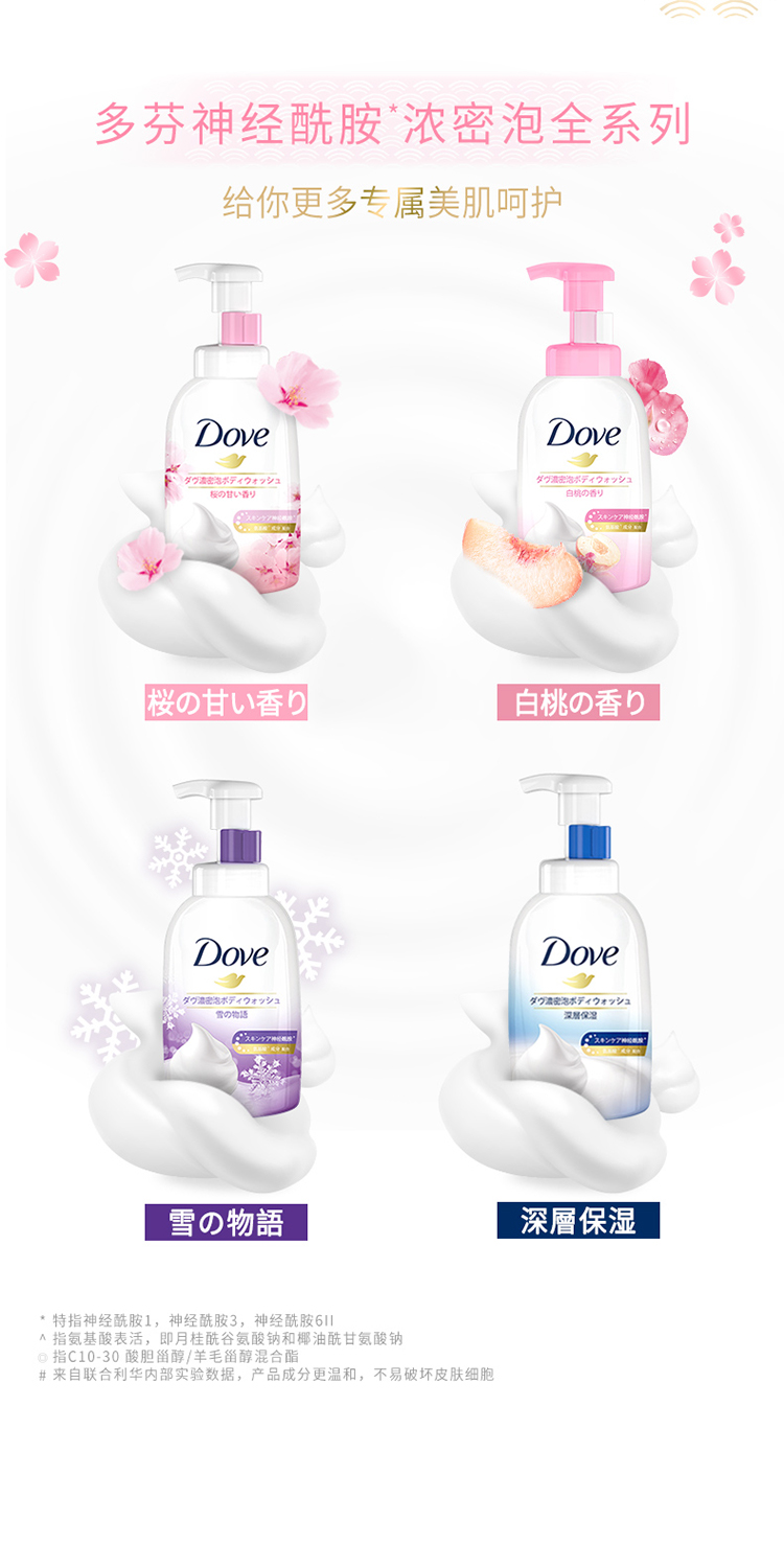 多芬(DOVE)樱花甜香浓密沐浴泡泡沐浴露400ml*2