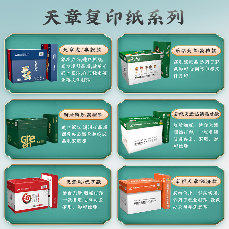 天章(TANGO)新绿天章 A4纸 70g 双面A4打印纸 热销款复印纸 纸张光滑打印顺畅 500张/包 5包/箱(2500张)
