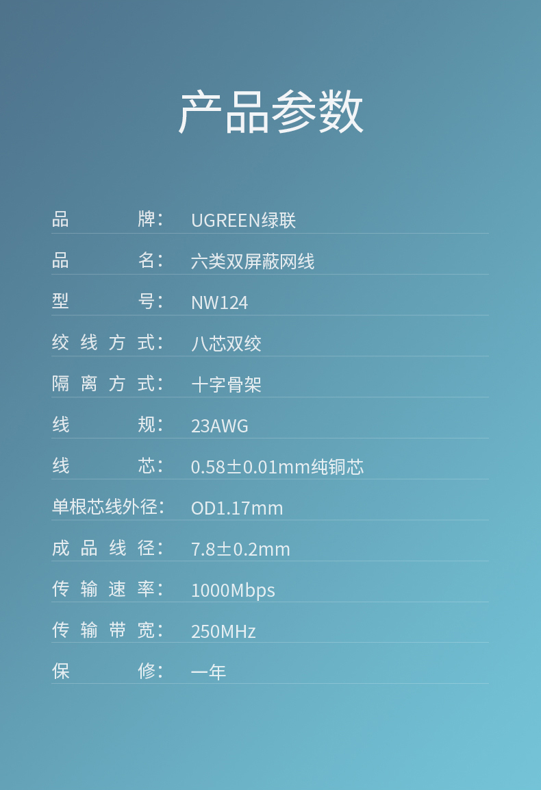 绿联（70317）六类七类八类千兆万兆高速箱线CAT6类网络连接线纯铜双屏蔽工程级网线 305米