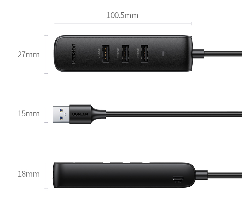 绿联（UGREEN）USB3.0分线器转网口 转接头扩展坞 HUB集线器RJ45转换器 黑色 50619