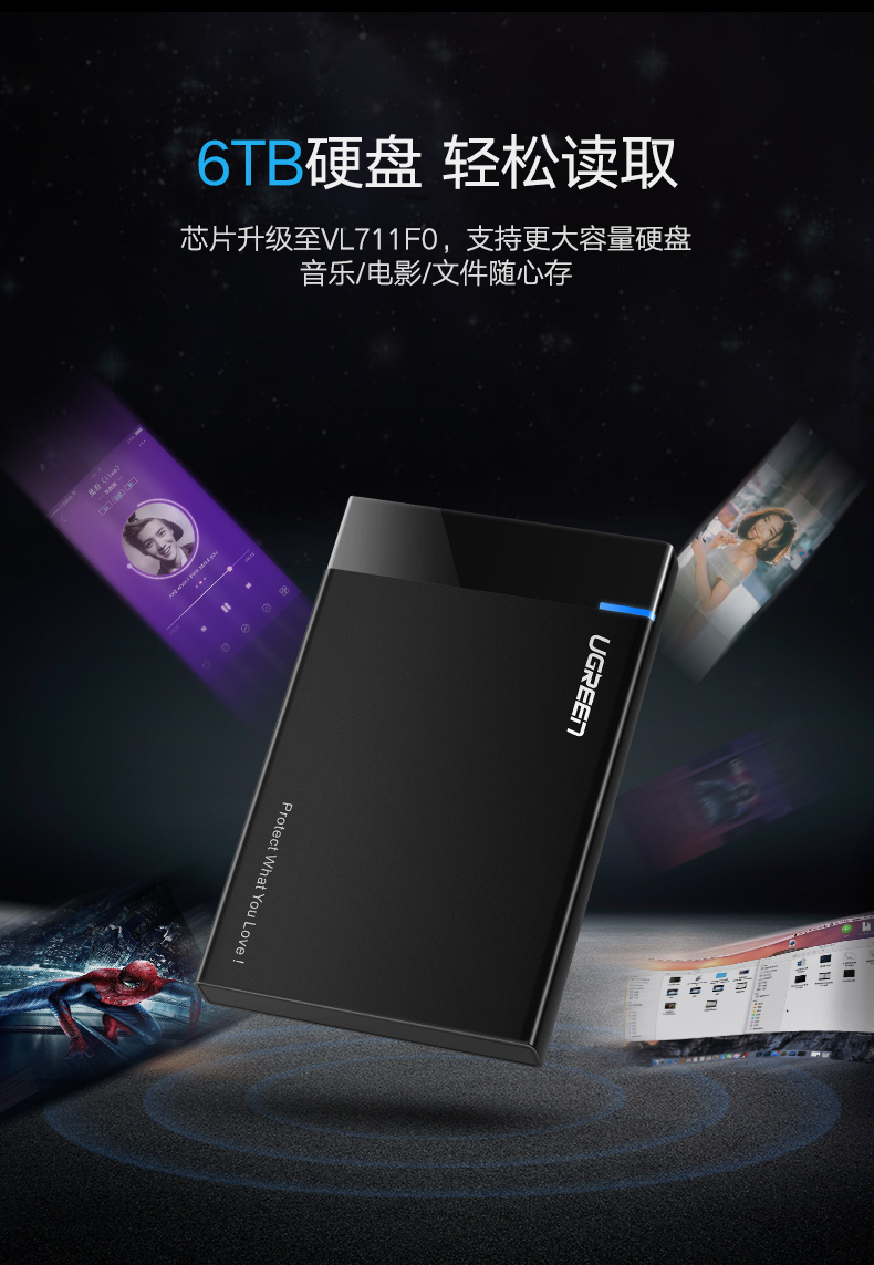 绿联（UGREEN）移动硬盘盒2.5英寸USB3.0转SATA串口硬盘盒子保护转换器 可换线款 US221 30848