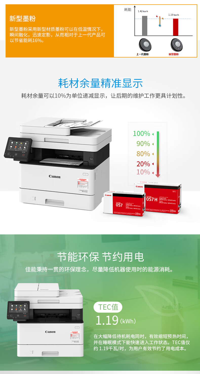 佳能（Canon）黑白激光A4打印机复印机扫描双面商用办公一体机 MF443DW (38页/分钟)