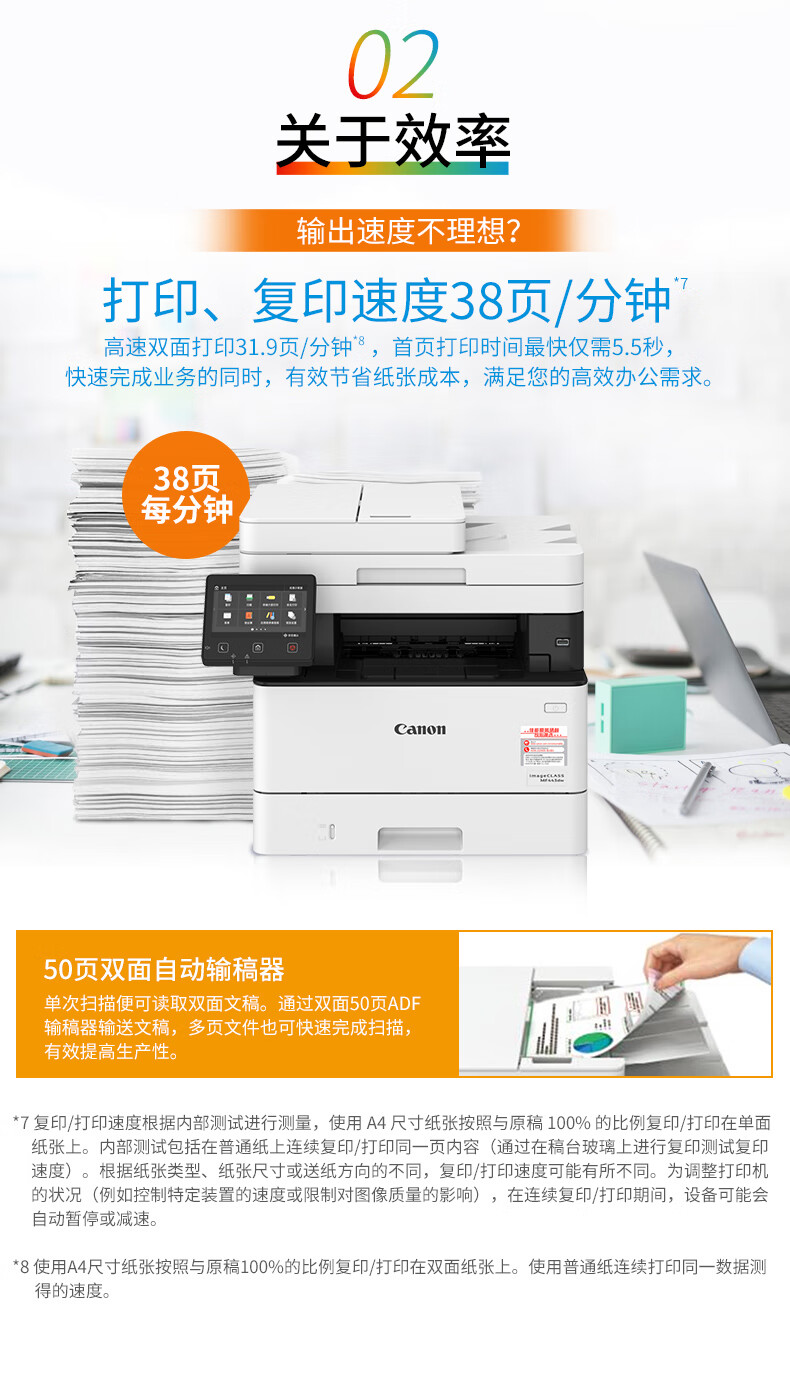 佳能（Canon）黑白激光A4打印机复印机扫描双面商用办公一体机 MF443DW (38页/分钟)