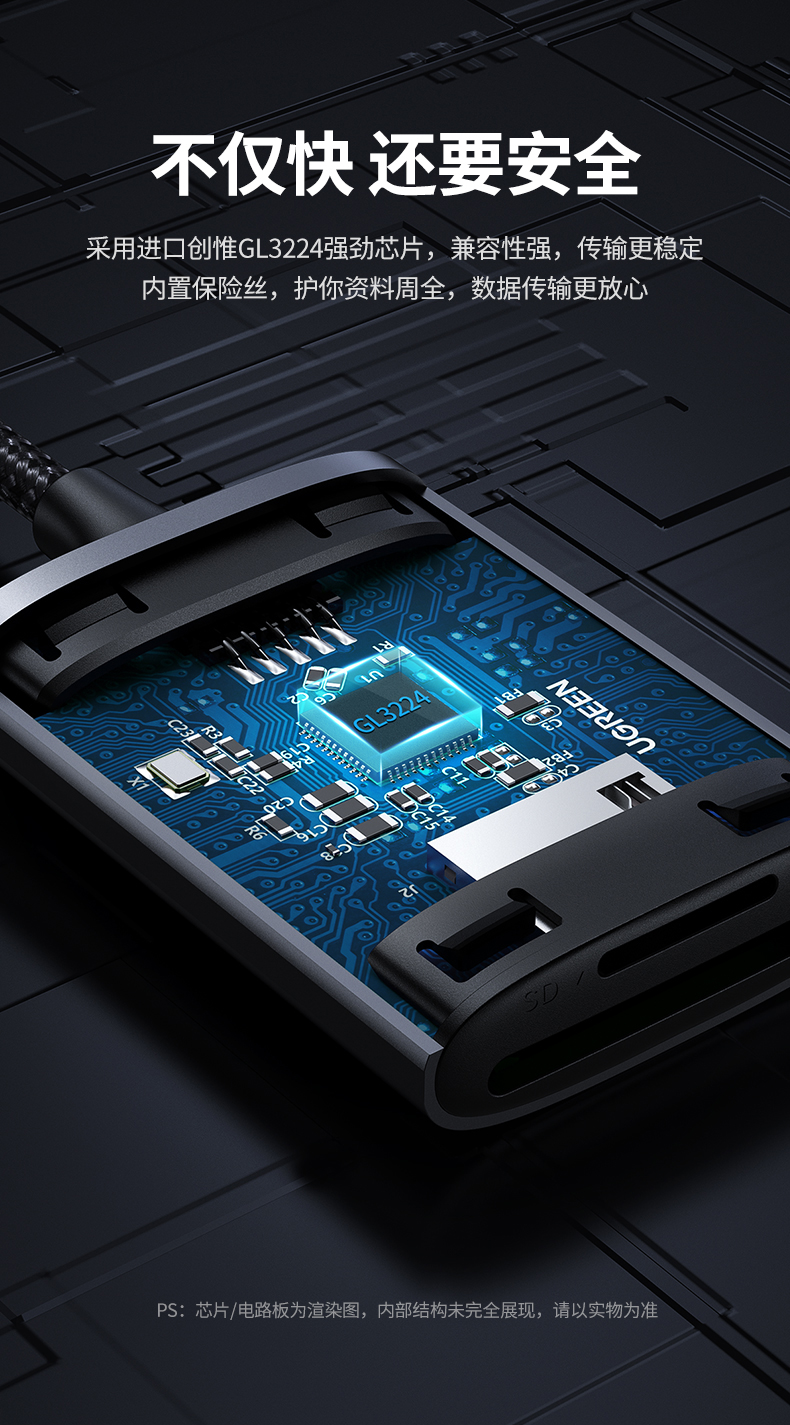 绿联（UGREEN）USB3.0高速读卡器 SD/TF卡多合一读卡器  双卡双读  CM401 80887