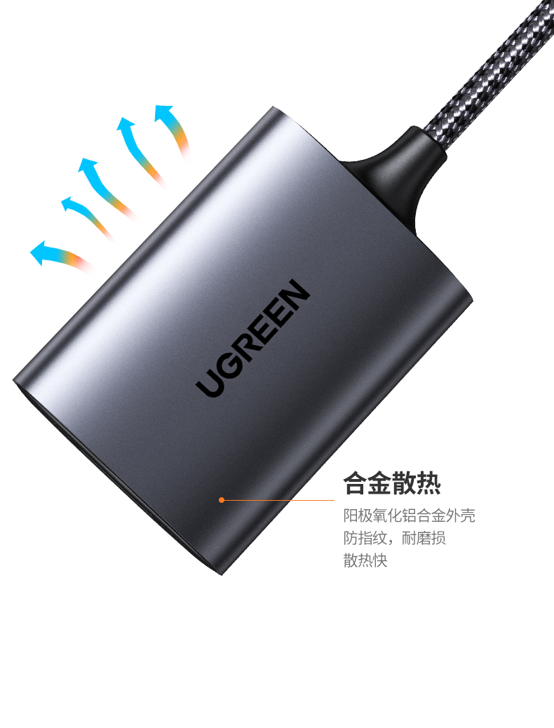 绿联（UGREEN）USB3.0高速读卡器 SD/TF卡多合一读卡器  双卡双读  CM401 80887