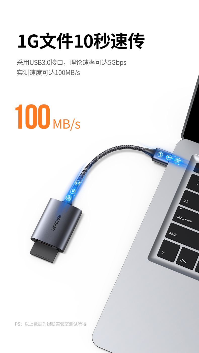 绿联（UGREEN）USB3.0高速读卡器 SD/TF卡多合一读卡器  双卡双读  CM401 80887