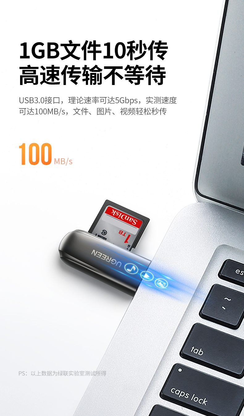绿联（UGREEN）USB3.0高速读卡器 锌合金多功能二合一读卡器  双卡单读 CM406 80552