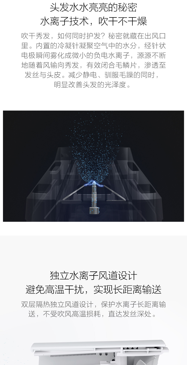 米家 小米水离子吹风机 水离子护发 大功率速干 智能温控 冷热风循环 CMJ01LX