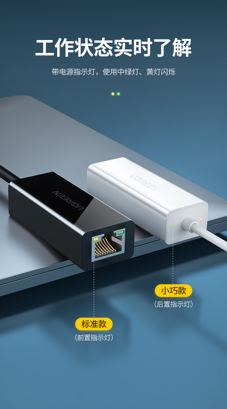 绿联（UGREEN）USB3.0千兆有线网卡转RJ45网线接口转换器 Switch外置网口扩展坞转接头 黑色  CR111 20256