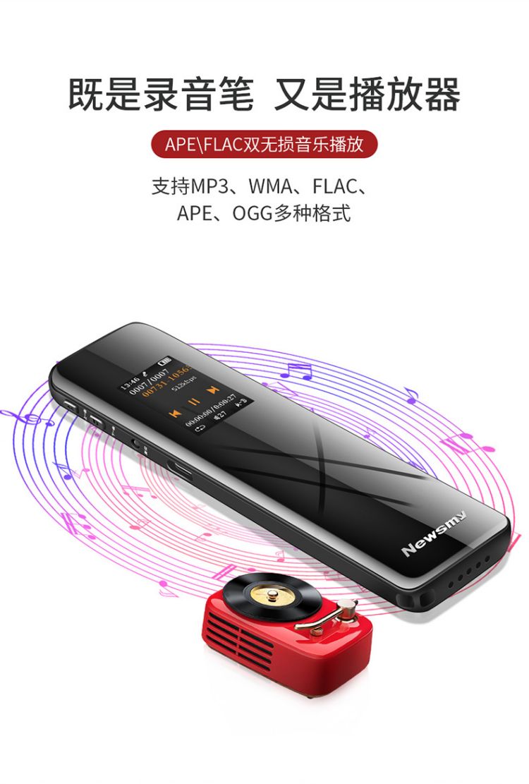 纽曼（Newsmy）录音笔 W3 8G 专业高清远距降噪 学习培训商务会议速记 彩屏Type-C 录音器 黑色