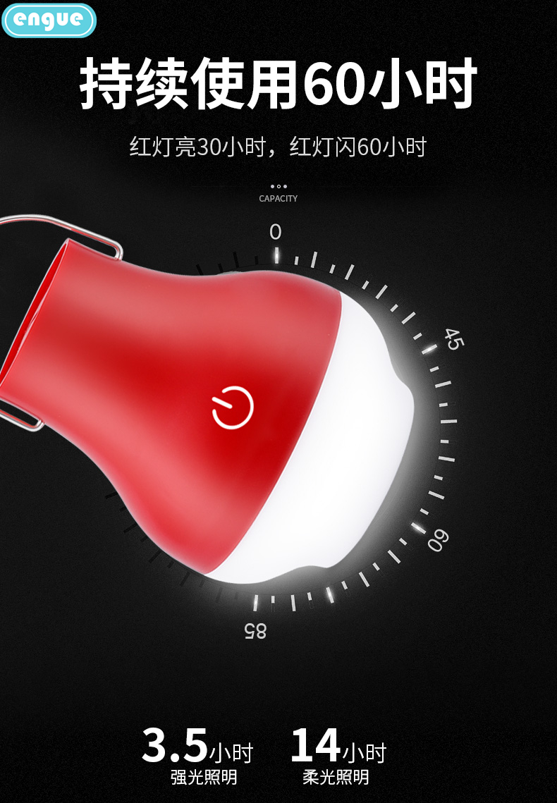 engue恩谷 18650可充电SOS救援应急照明灯夜市灯地摊灯7号电池款营地灯帐篷灯EG-920 红色