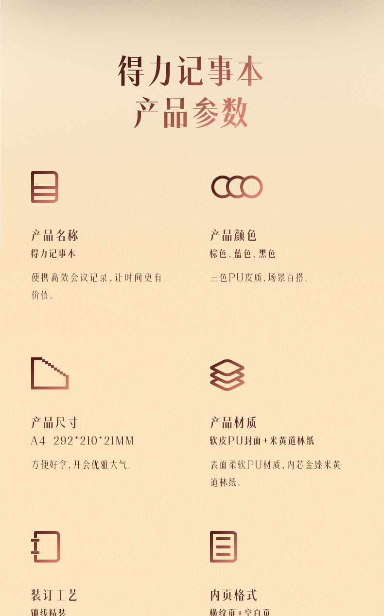 得力(deli))A4/160张加大加厚商务皮面本 工作会议记事本笔记本子日记本文具办公用品 黑色3306