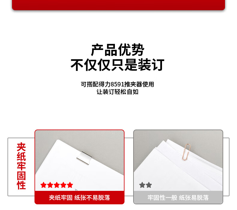 得力（deli） 金属推夹器补充夹子大容量夹纸器无针订书机装订 补充夹 50枚/卡 8592   5卡装