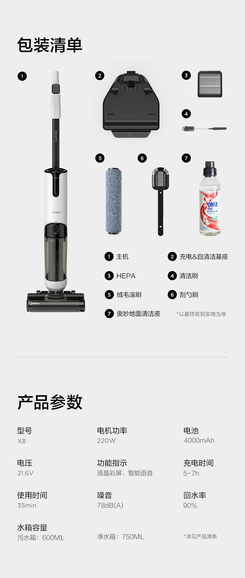 美的（Midea）吸尘器吸尘器洗地机无线智能家用 吸拖洗一体手持大水箱无线清洁机WD40（X8）