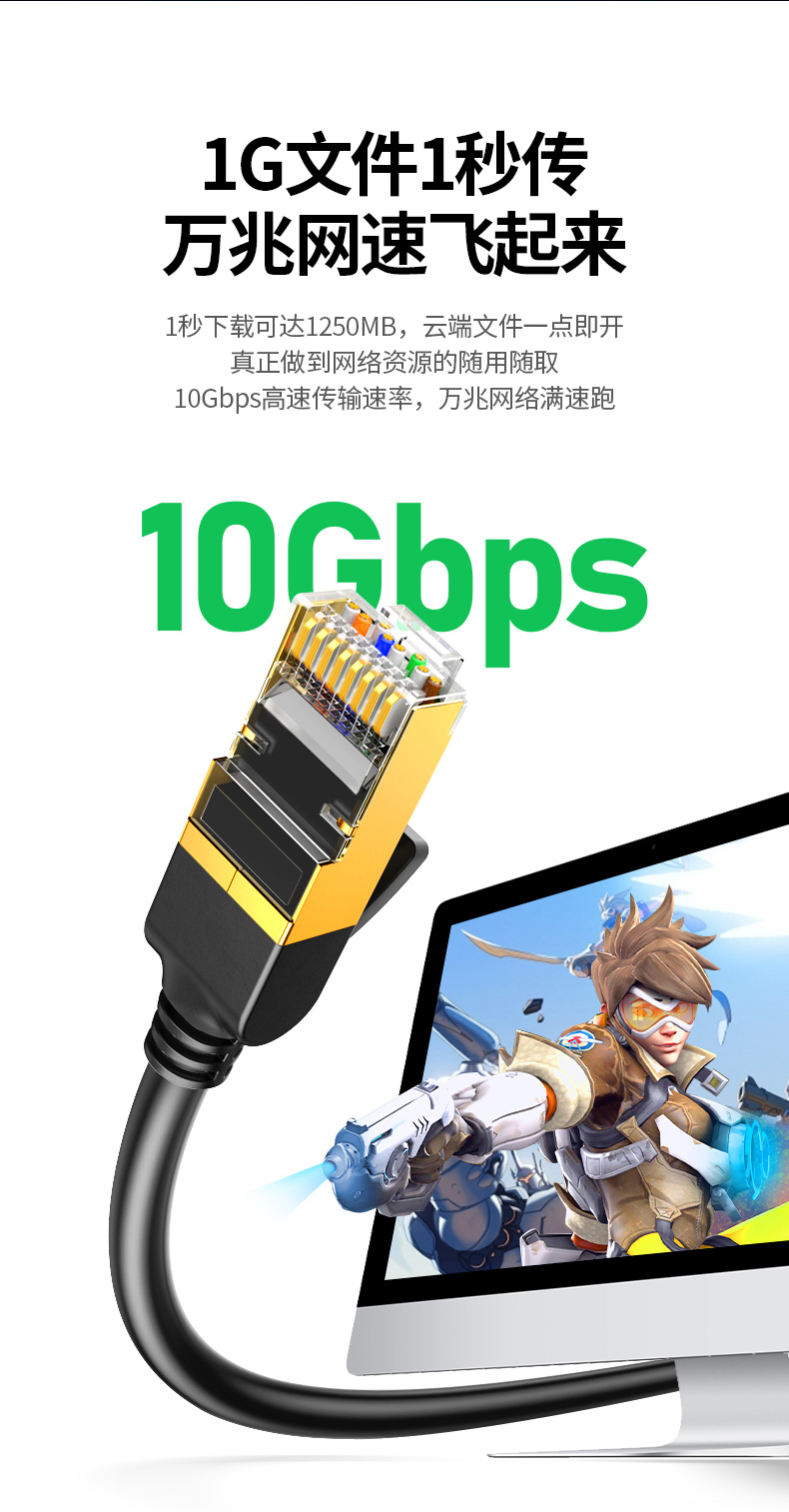 绿联（UGREEN）7类纯铜网线 Cat7七类屏蔽8芯双绞线 工程级万兆网络连接线 电脑宽带成品跳线15米 11274