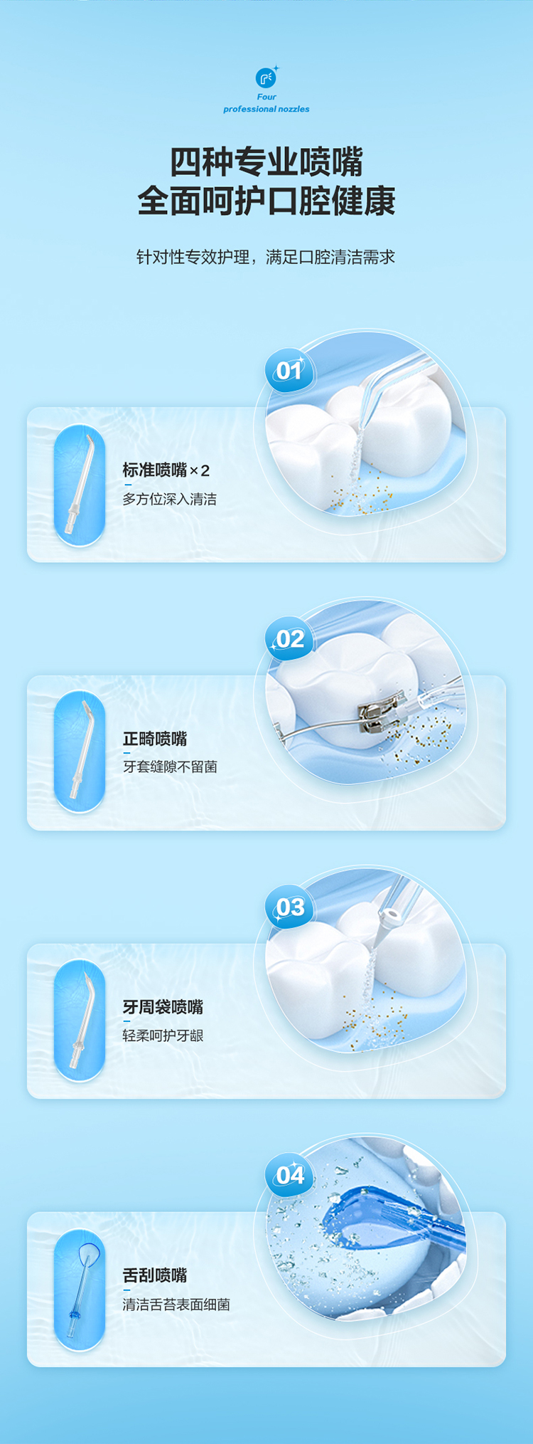 美的（Midea）冲牙器洗牙器水牙线洗牙神器洁牙器 小蓝鲸便携式电动正畸冲牙器家用 MC-BJ0101