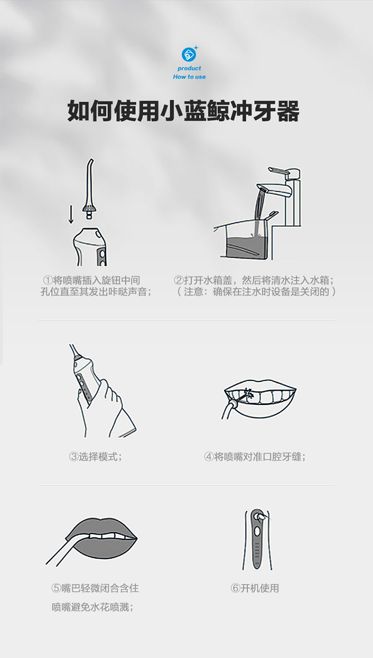 美的（Midea）冲牙器洗牙器水牙线洗牙神器洁牙器 小蓝鲸便携式电动正畸冲牙器家用 MC-BJ0101