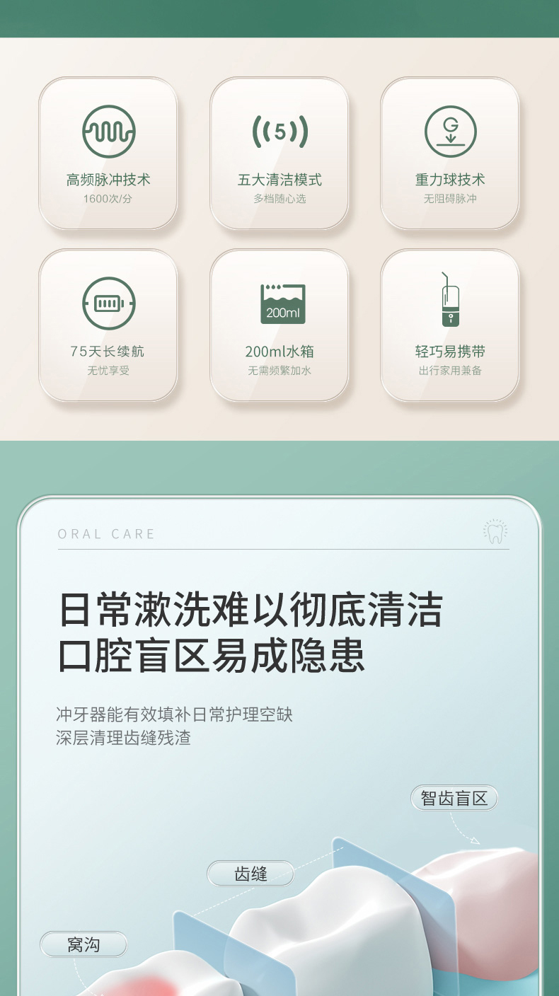 美的（Midea）冲牙器便携式洗牙器水牙线洁牙器电动洗牙神器 家用洁牙仪MC-BL0102 男女生礼物