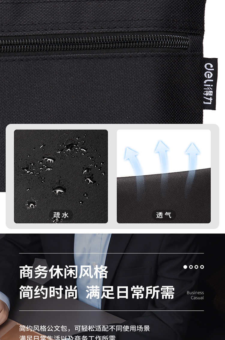 得力(deli) 帆布手提袋文件袋档案袋男女公文包公文袋A4风琴包 办公用品 5840 双层商务手提袋 黑色 10只装