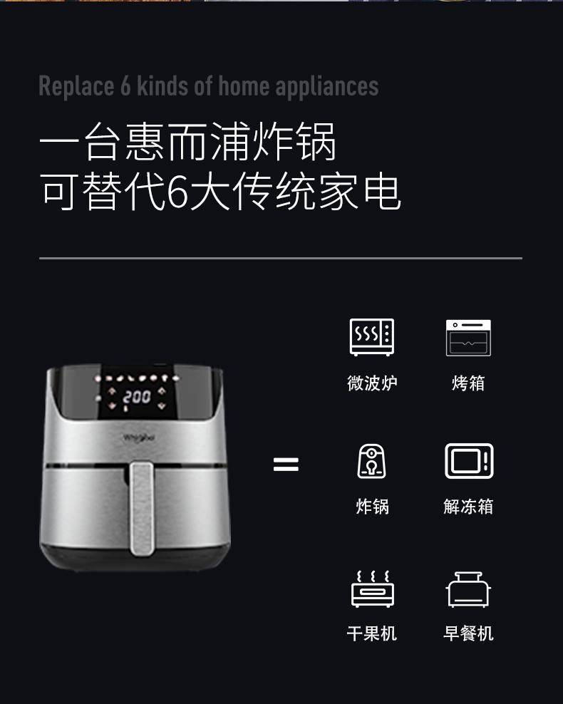 惠而浦Whirlpool空气炸锅家用6L多功能无油全自动电炸锅机薯条机烤箱WF-CS601B