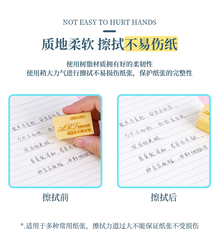 得力（deli）大号橡皮 办公学习用4B黄色办公考试美术绘图用橡皮擦 12块/盒 7535A  1盒装