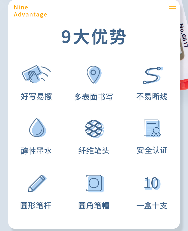 得力(deli）水性记号笔 白板笔 可擦易擦白板笔 办公用品 (黑）20支装 6817