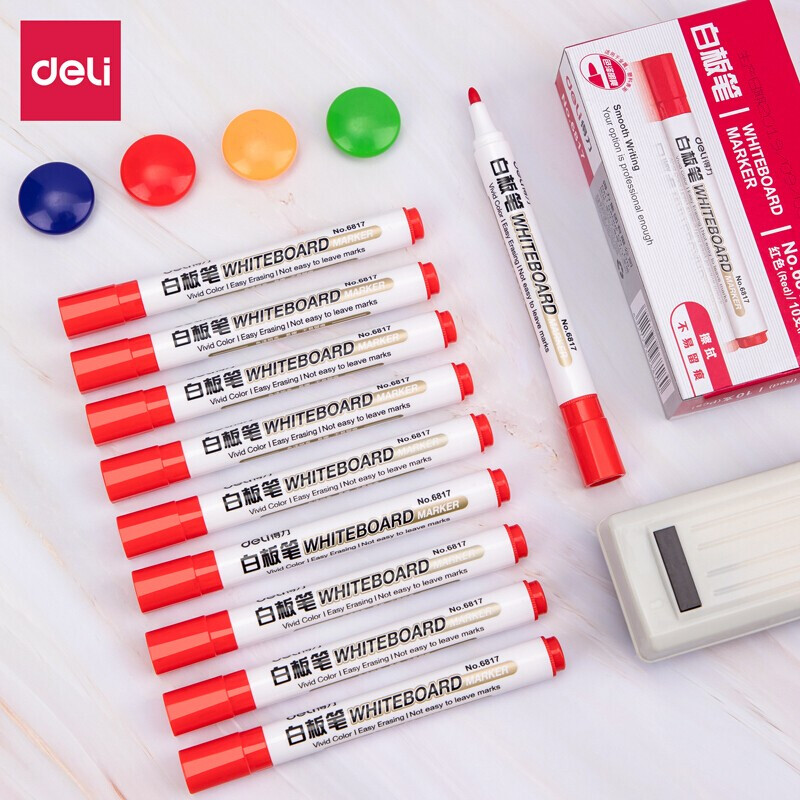 得力(deli）水性记号笔 白板笔 可擦易擦白板笔 办公用品 (黑）20支装 6817