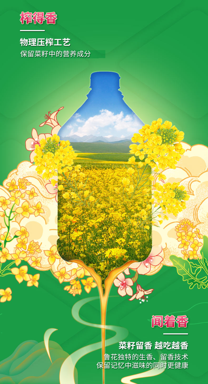 鲁花低芥酸浓香菜籽油 物理压榨食用油 浓香菜籽5l/瓶
