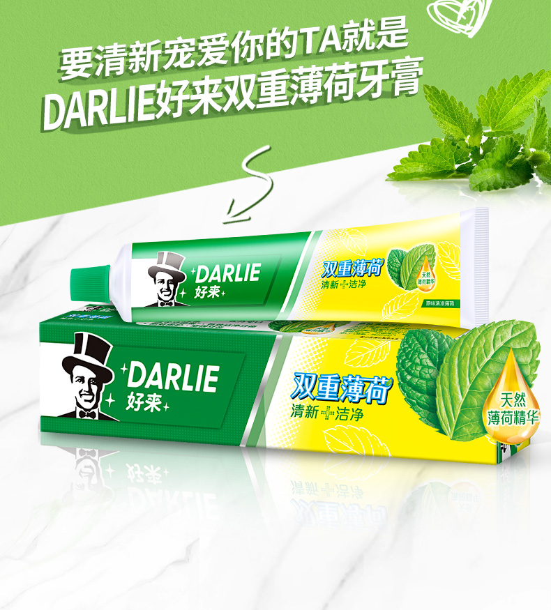 好来（DARLIE）（原黑人）牙膏清新口气 防蛀固齿 双重薄荷2只装240g