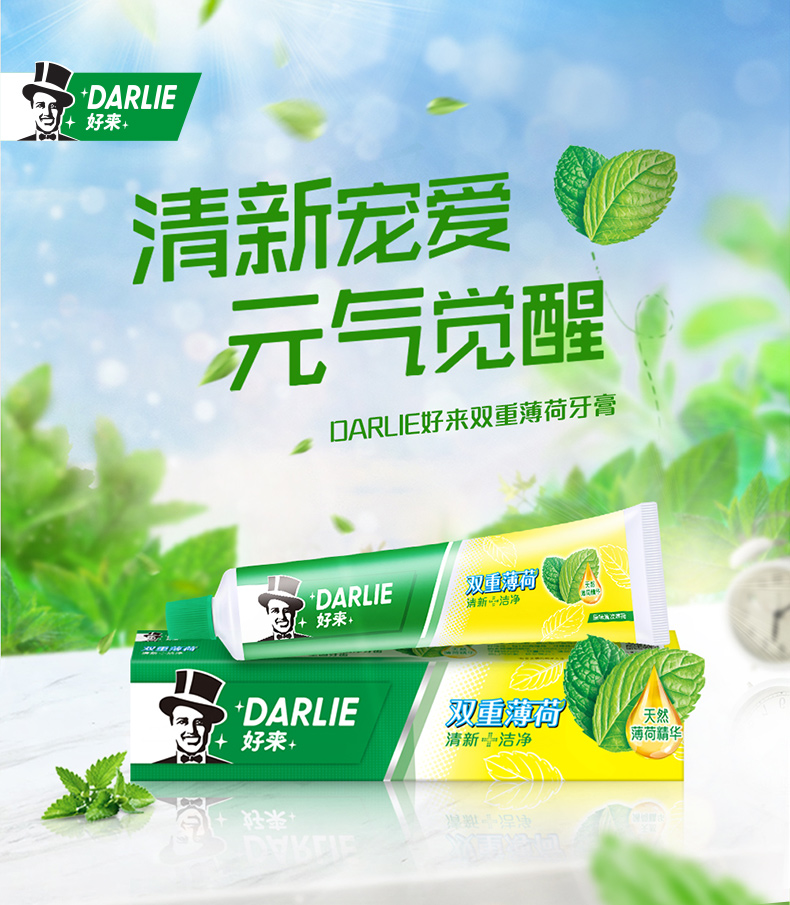 好来（DARLIE）（原黑人）清新口气组合装 双重薄荷漱口水250ml+双重薄荷牙膏50g+柔丝深洁牙刷1支