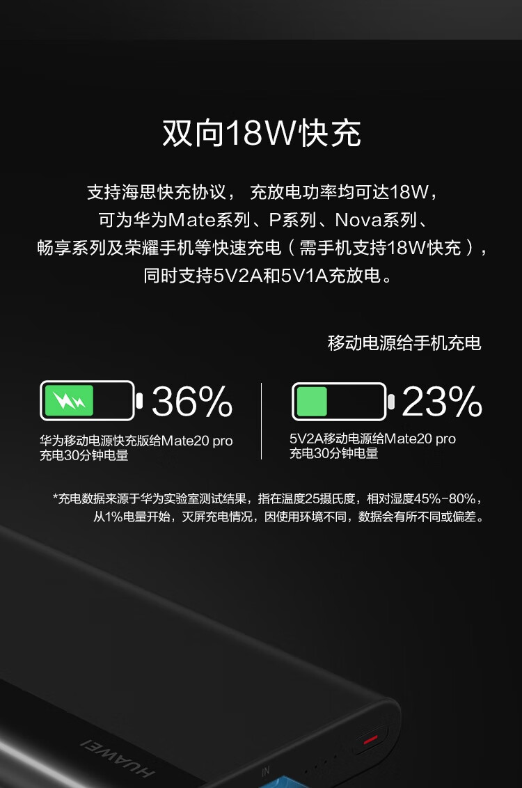 华为（HUAWEI）10000mAh移动电源/充电宝 TypeC接口/18W双向快充 黑CP11QC