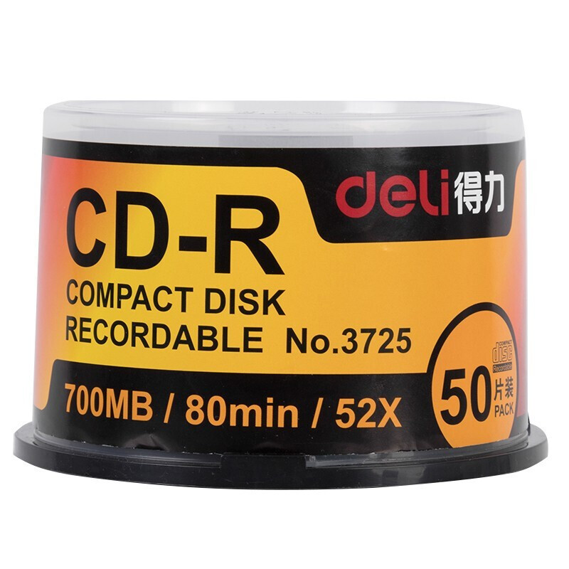 得力（deli）空白光盘/刻录盘/碟 CD-R/52X/700MB（50片/筒）3725