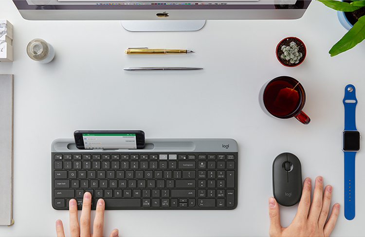 罗技（Logitech）K580 轻薄多设备键盘 无线蓝牙全尺寸办公键盘 ipad手机平板电脑键盘 黑色