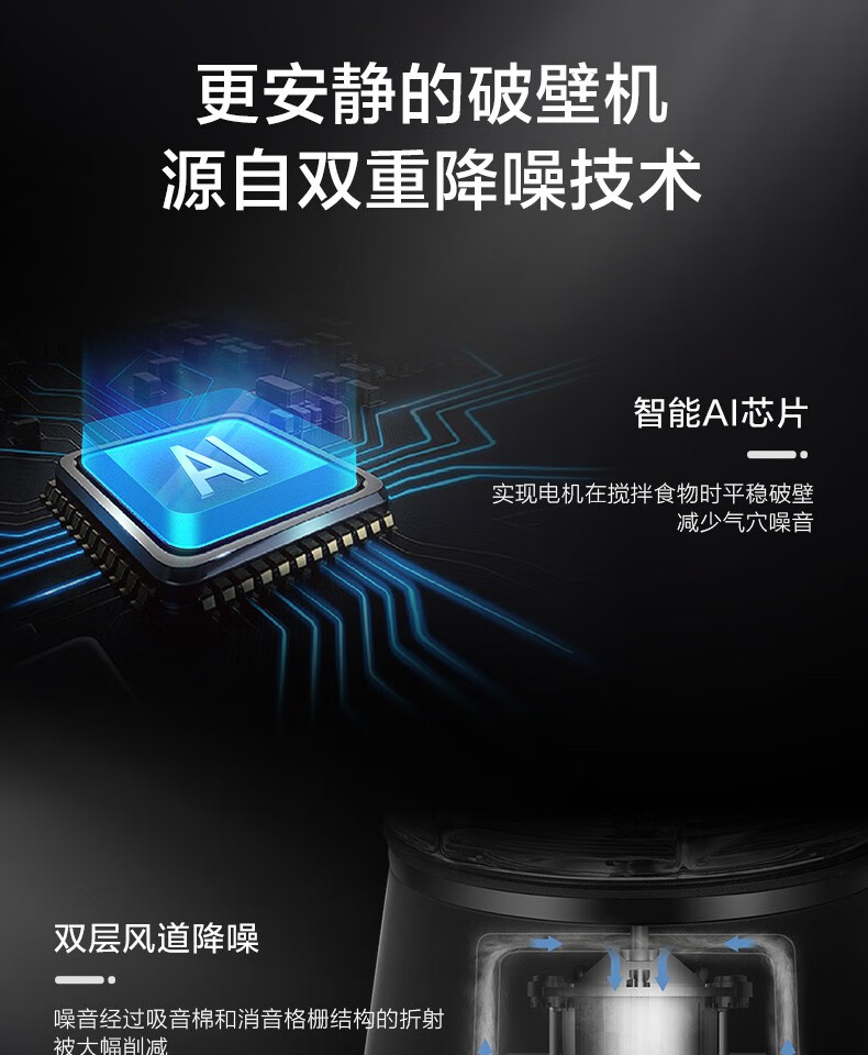 美的（Midea）破壁机BL1543A 旋风8叶刀智频破壁机 加热豆浆机 母婴辅食煮 料理机榨汁机【双杯配置】