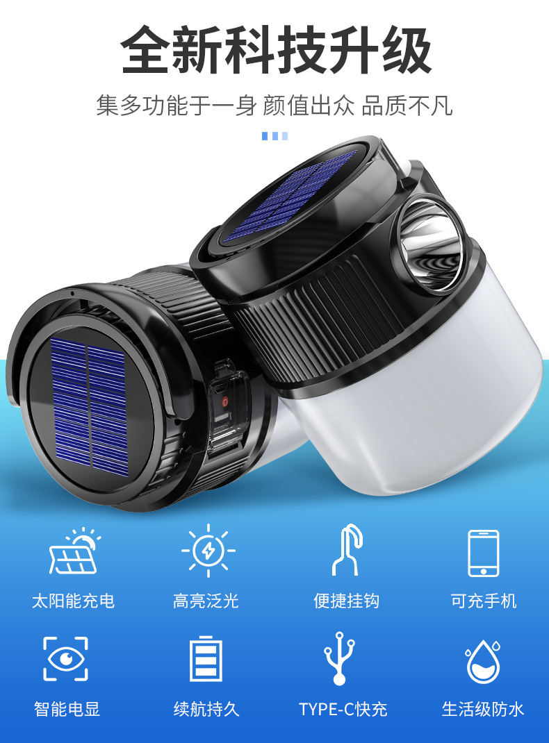 神鱼SHENYU 夜市灯地摊灯太阳能可充电长续航露营灯户外家用帐篷灯营地灯灯泡停电应急照明灯 H-F07-B