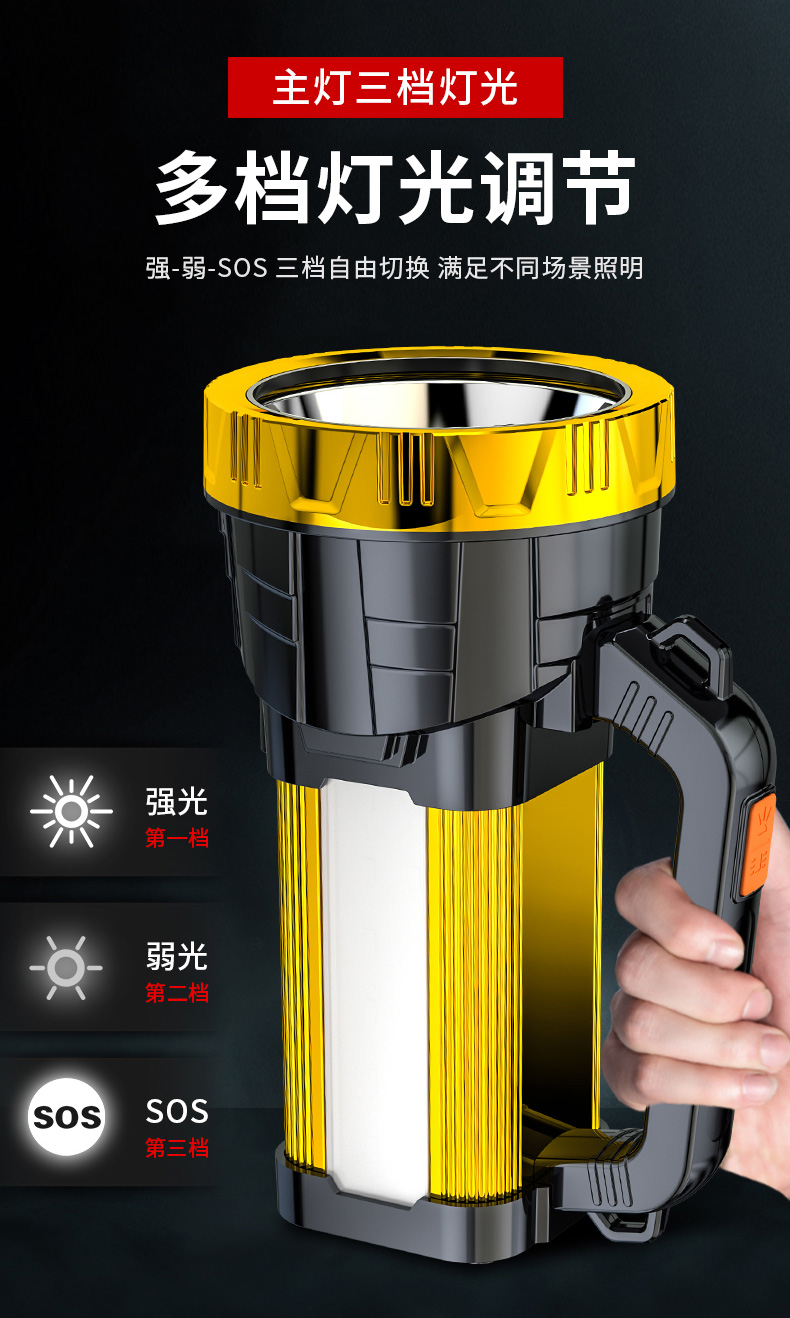 神鱼 SHENYU 超亮强光远射手电筒户外大功率探照灯手提灯LED家用停电应急照明巡逻灯SY818D