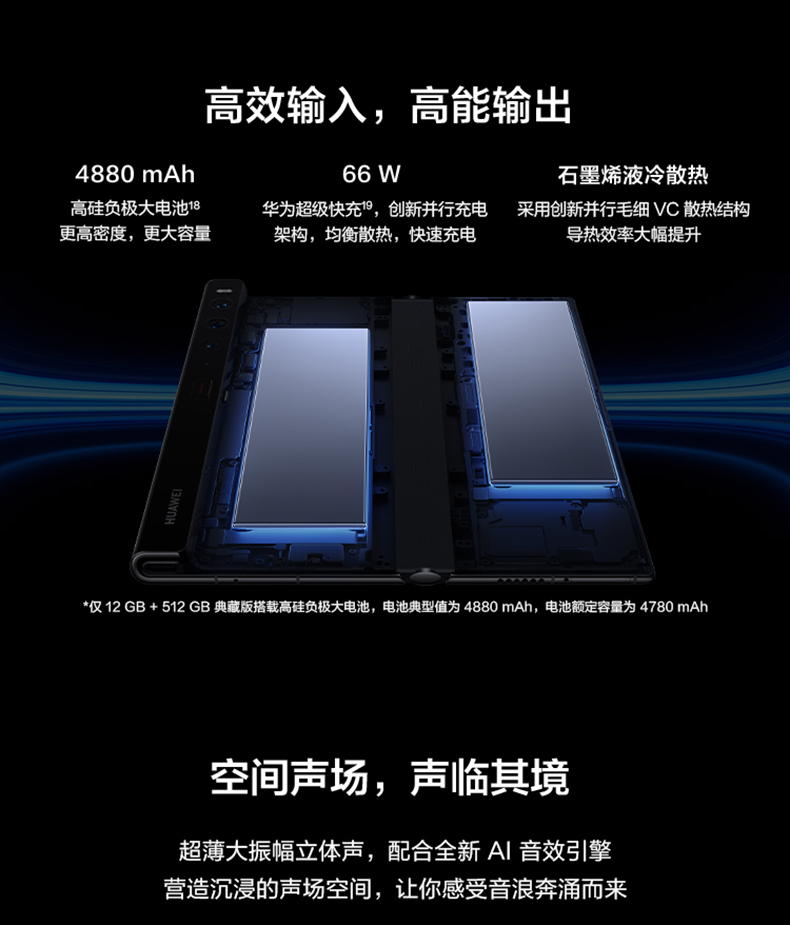 华为/HUAWEI Mate Xs 2 超轻薄超平整超可靠 424ppi超清原色大屏 鸿蒙全新大屏体验12GB+512GB锦白折叠屏手机