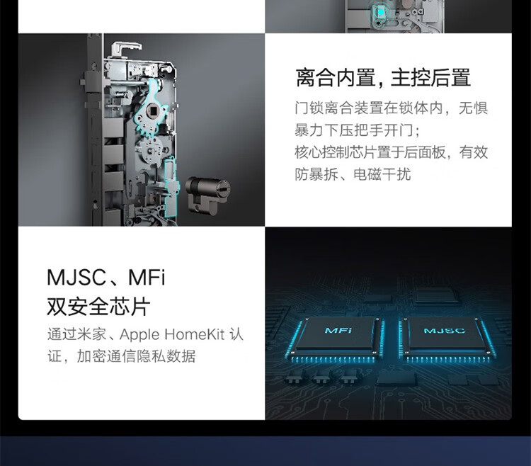 米家 小米（MI）智能门锁Pro指纹锁防盗门家用电子门铃功能全自动公司密码电子锁 小米智能门锁 Pro 碳素黑
